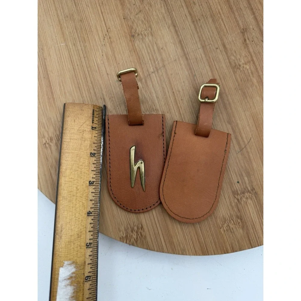 Initial H Luggage Tags‎ 2 Pcs Leather With Brass H.  No Custom Address Insert.